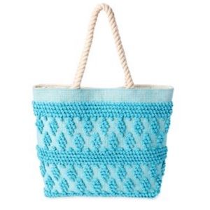 🌻 Turquoise / Teal Jacquard Beach Tote Bag